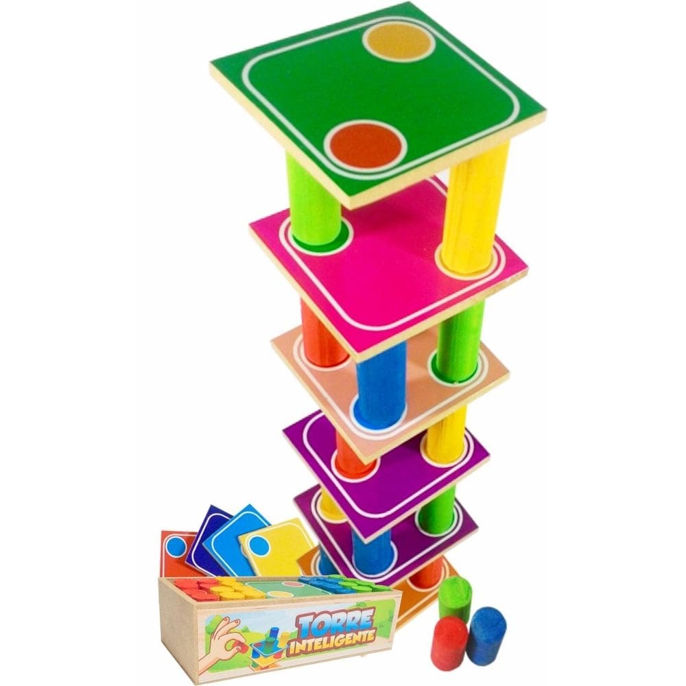 Brinquedo educativo em madeira torre inteligente premium