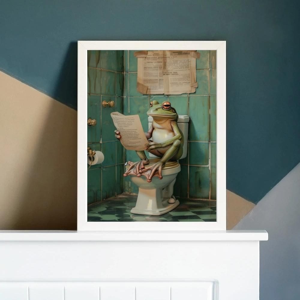 Quadro Perereca No Banheiro Lendo Jornal 45X34Cm