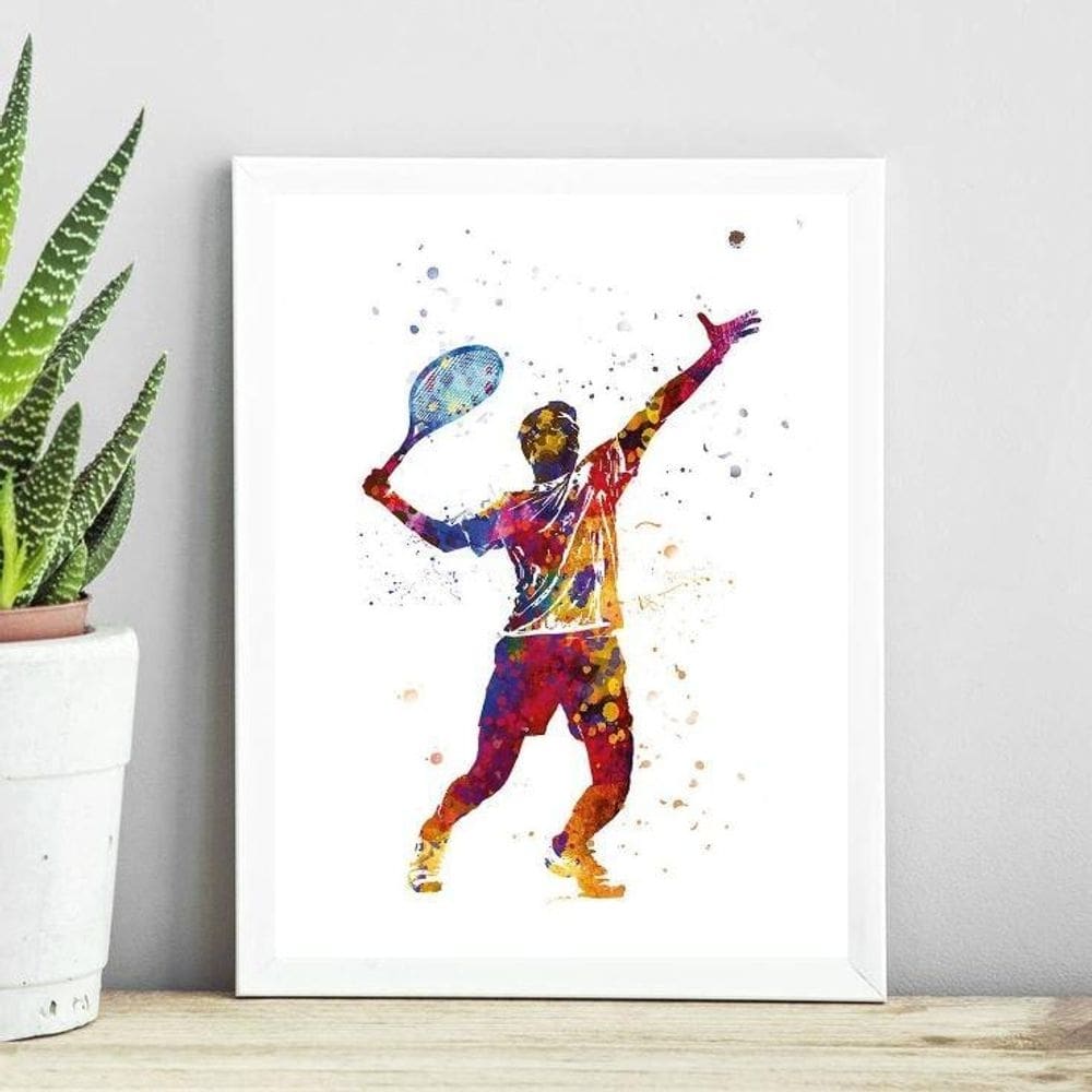 Quadro Jogador De Tênis - Aquarela 45X34Cm