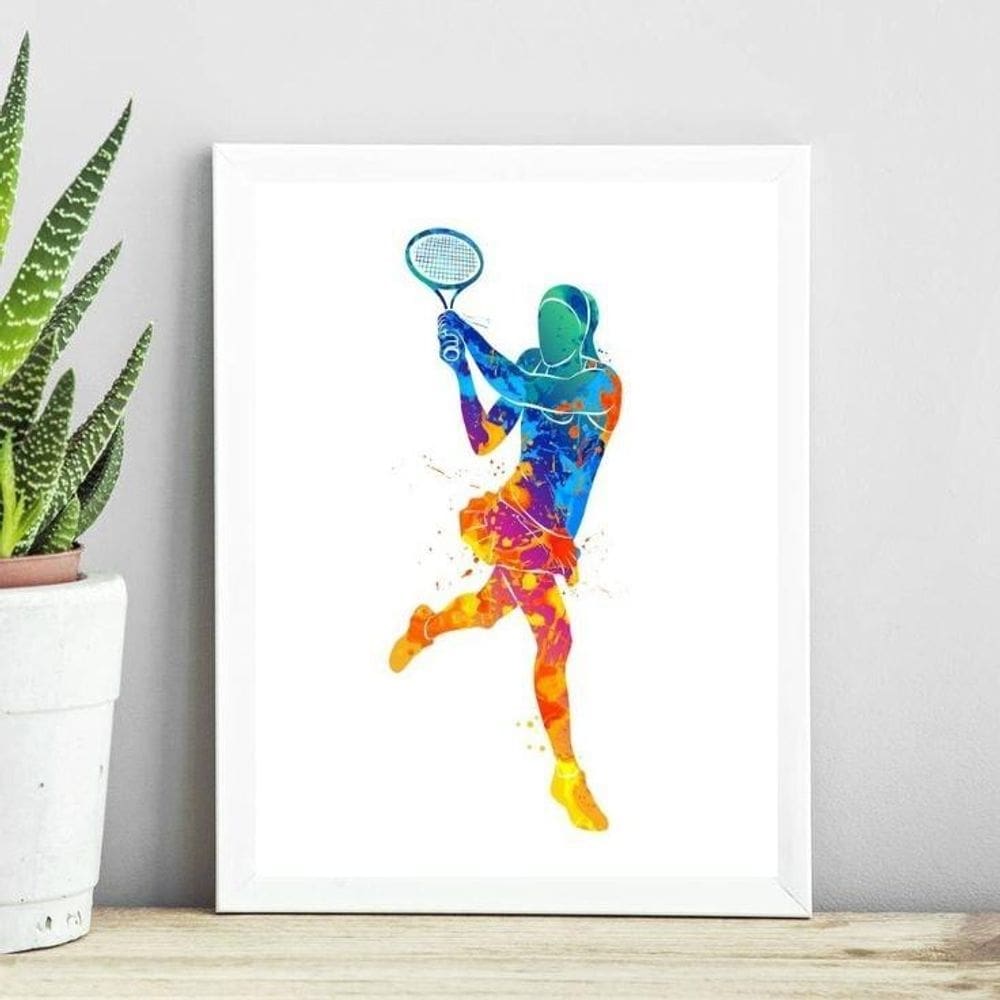 Quadro Jogadora De Tênis Aquarela 33X24Cm