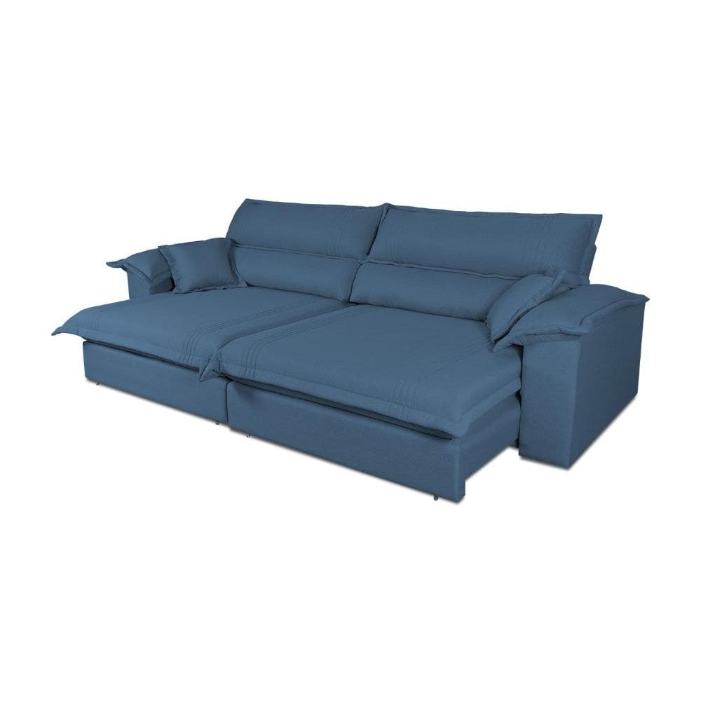 Sofá Retrátil Reclinável 3,00m Nivus Azul Molas Ensacadas - King House