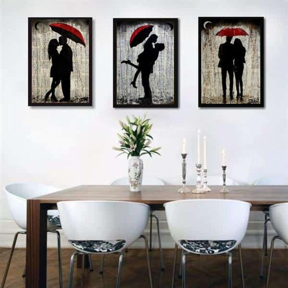 Kit 3 Quadros Românticos Casal Sombrinha 24X18Cm