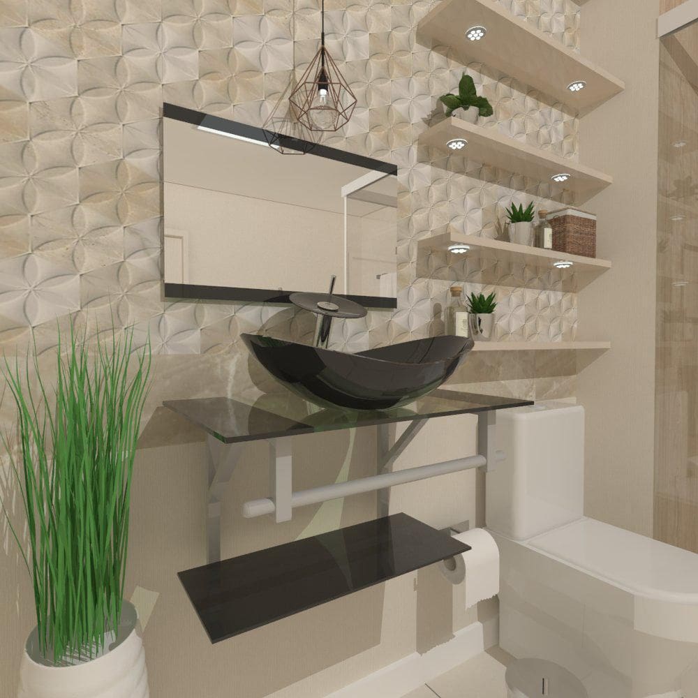 Gabinete de vidro 40cm ac com cuba oval preto