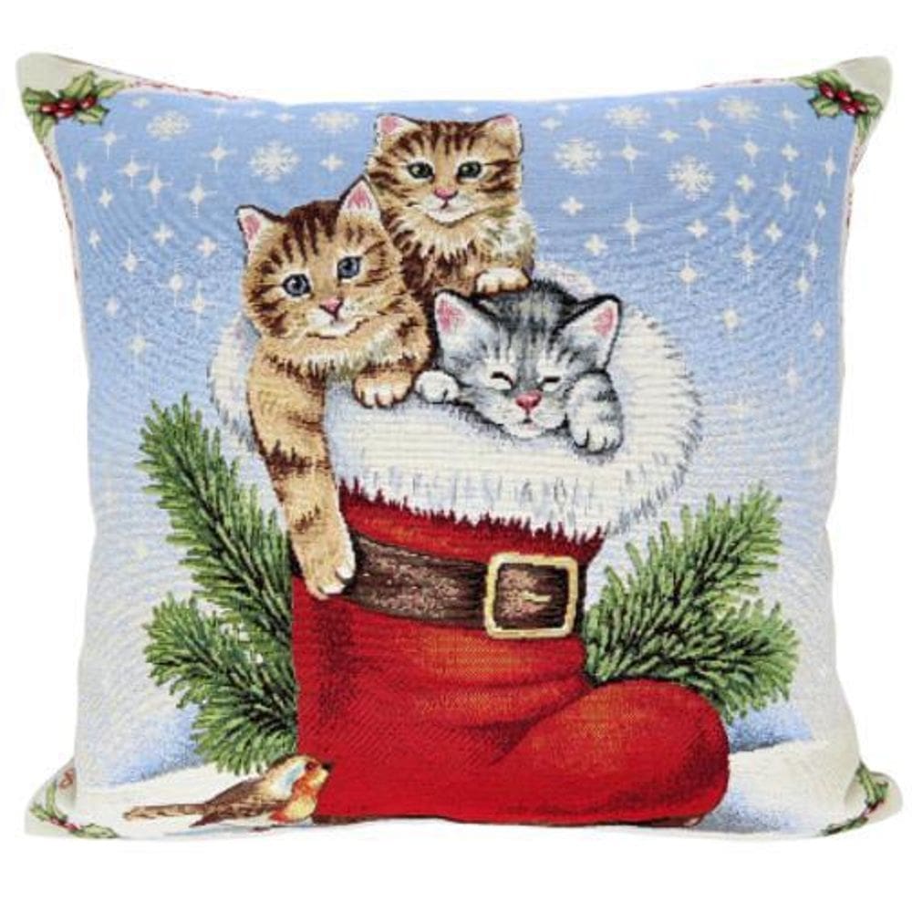 Capa De Almofada Gatinhos Natalinos 45x45Cm