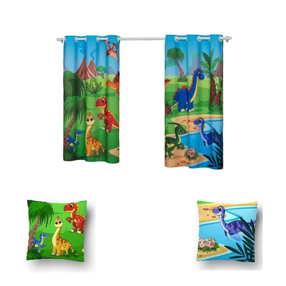 Kit De Cortina De 2 Metros + 2 Almofadas Infantis Kids