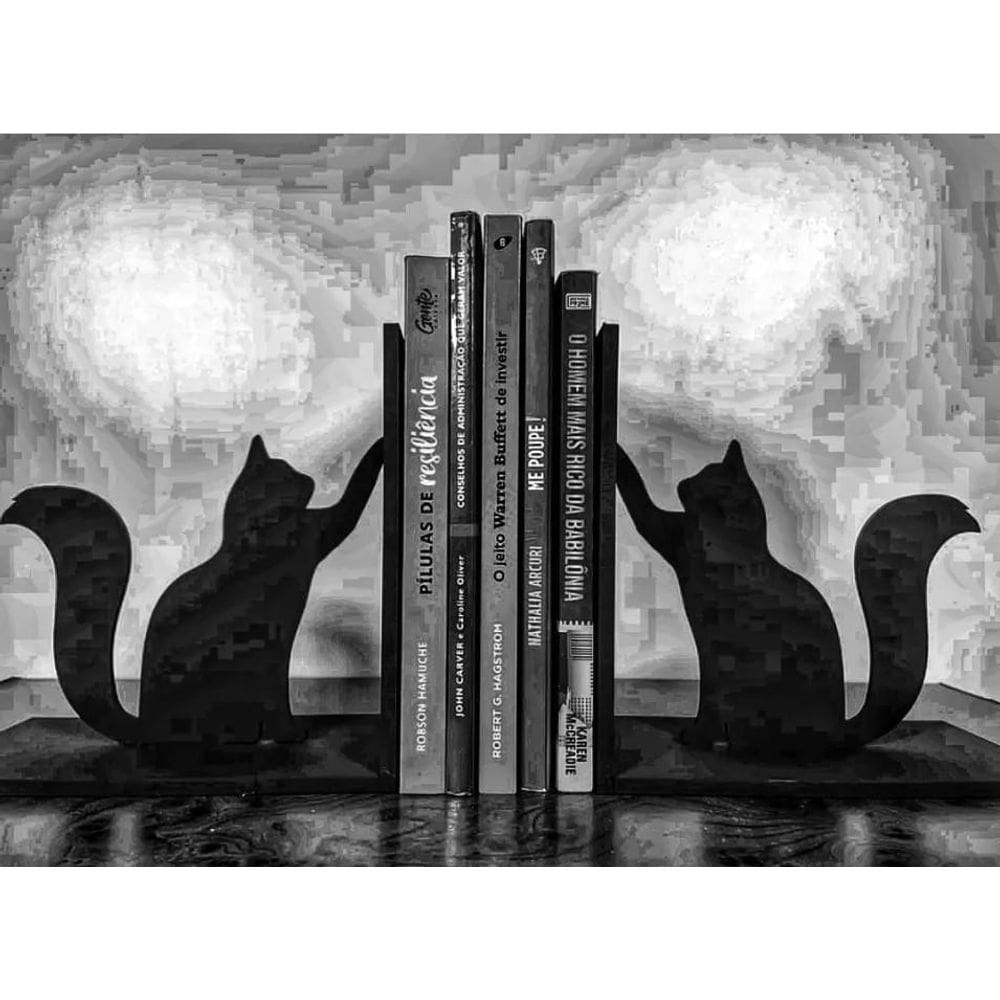 Suporte Premium Preto Aparador Livros Design Gato Organize