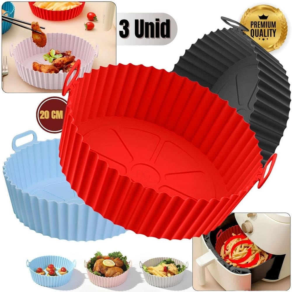 03 forma silicone air fryer reutilizavel protetor microondas