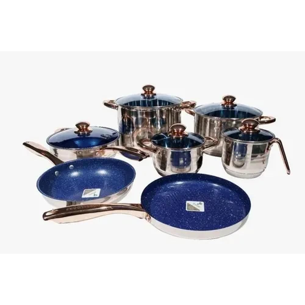 Jogo de panelas alemã aço cirúrgico 23 peças azul alta resistencia azul