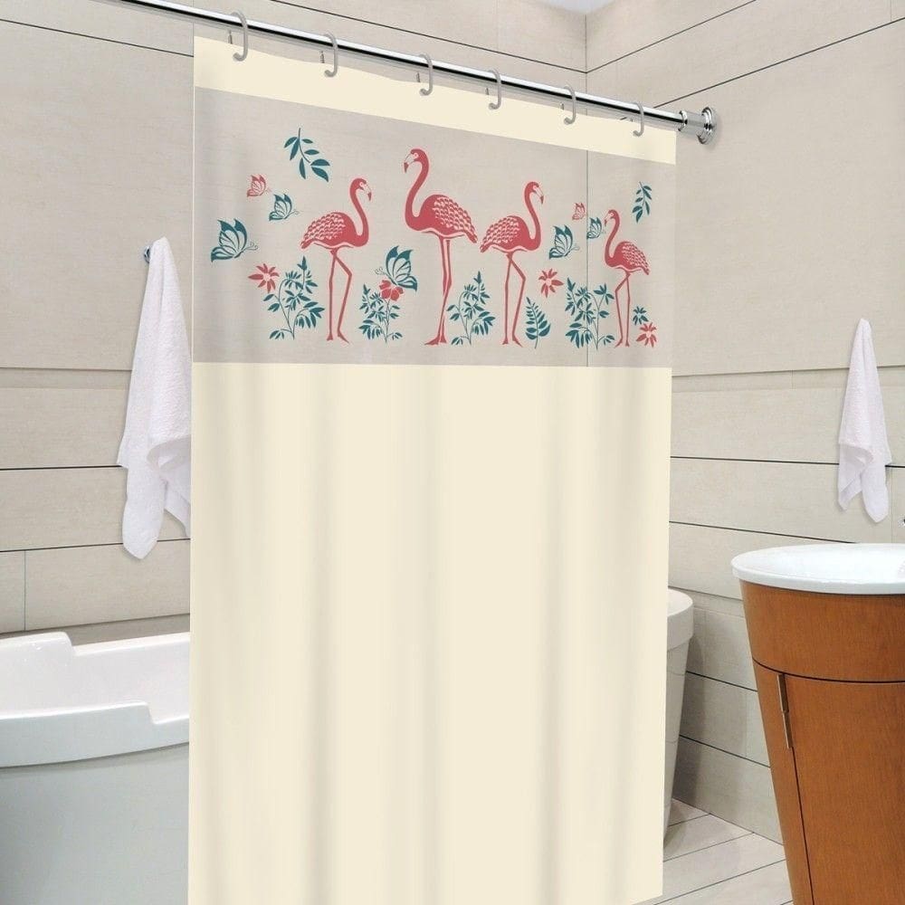 Cortina De Box Banheiro Temático Com Gancho Tema:flamingo