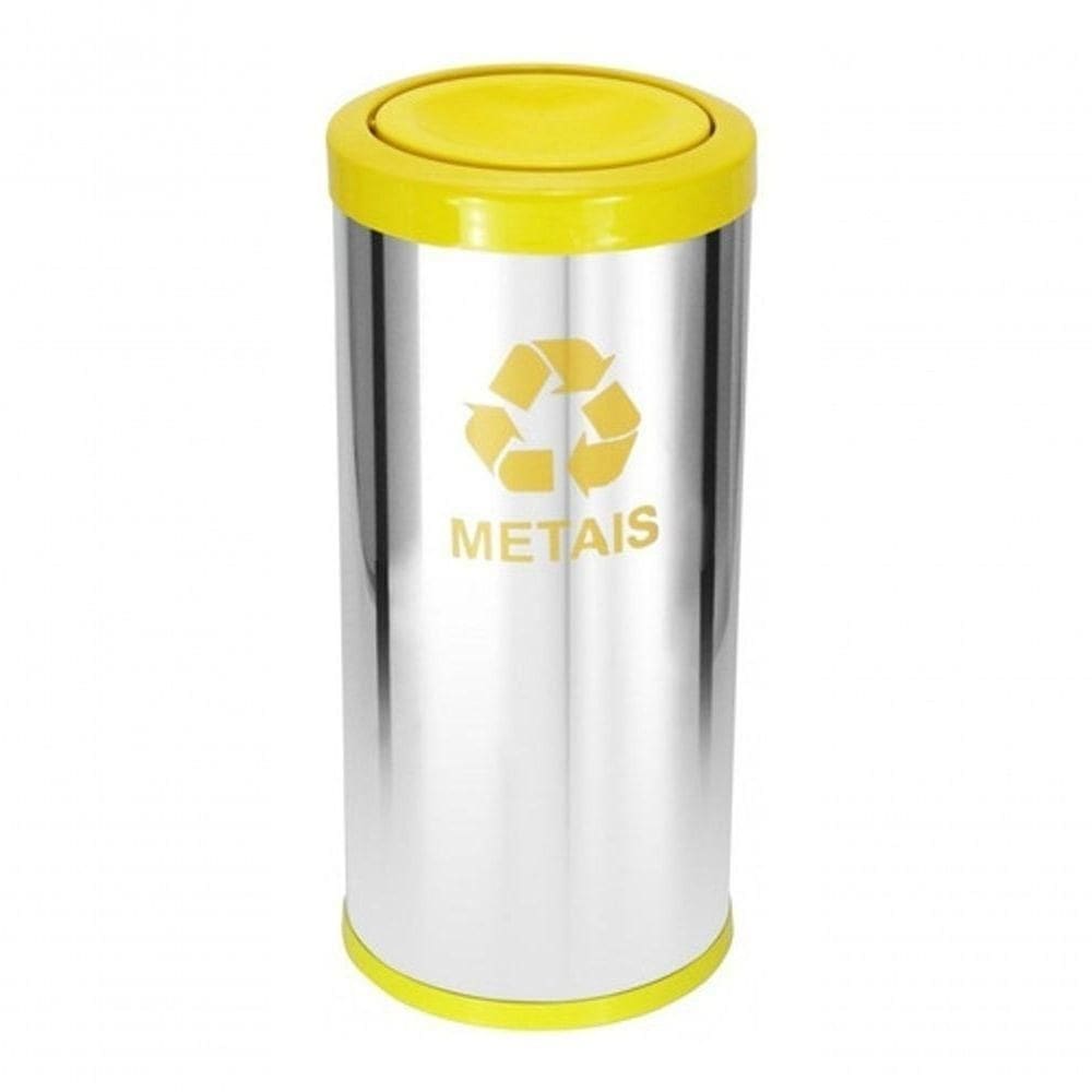 Lixeira Em Aço Inox Com Tampa Meia Esfera Plástica Amarelo