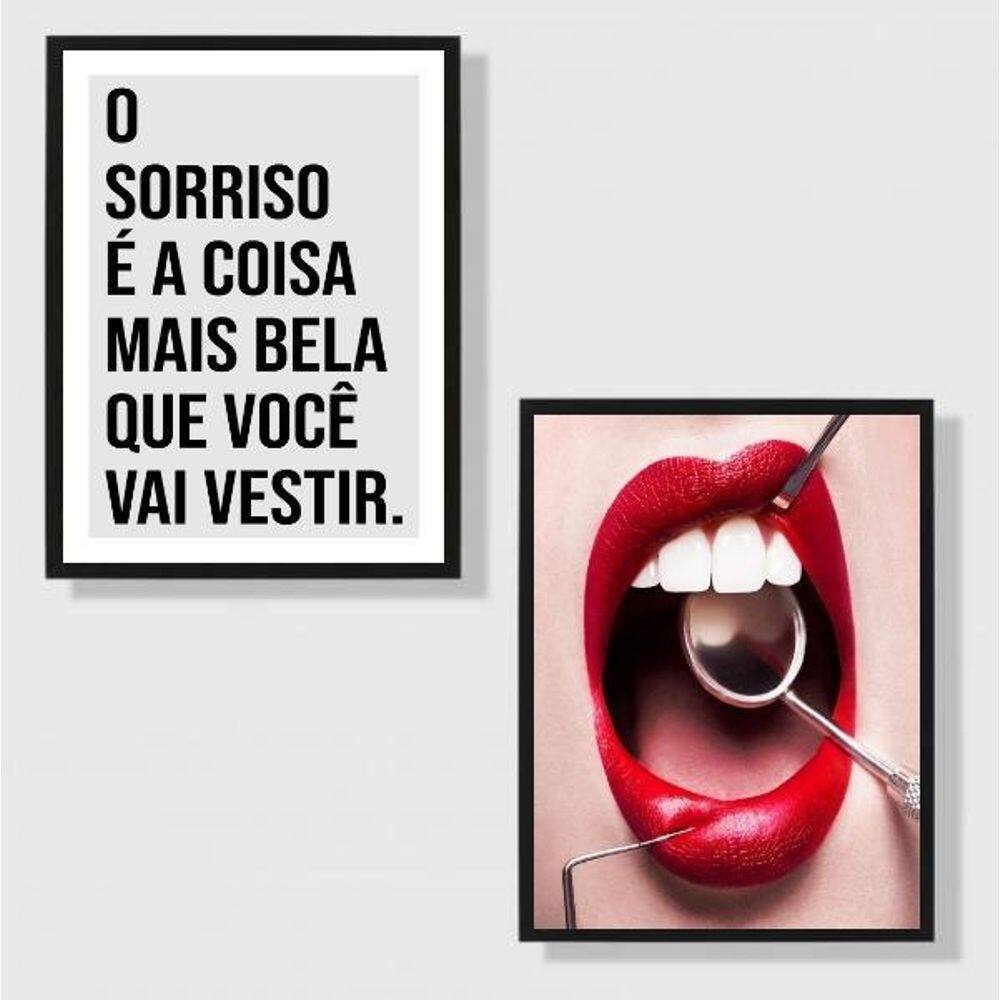 Kit 2 Quadros O Sorriso É A Coisa Mais Bela 33X24Cm Preta