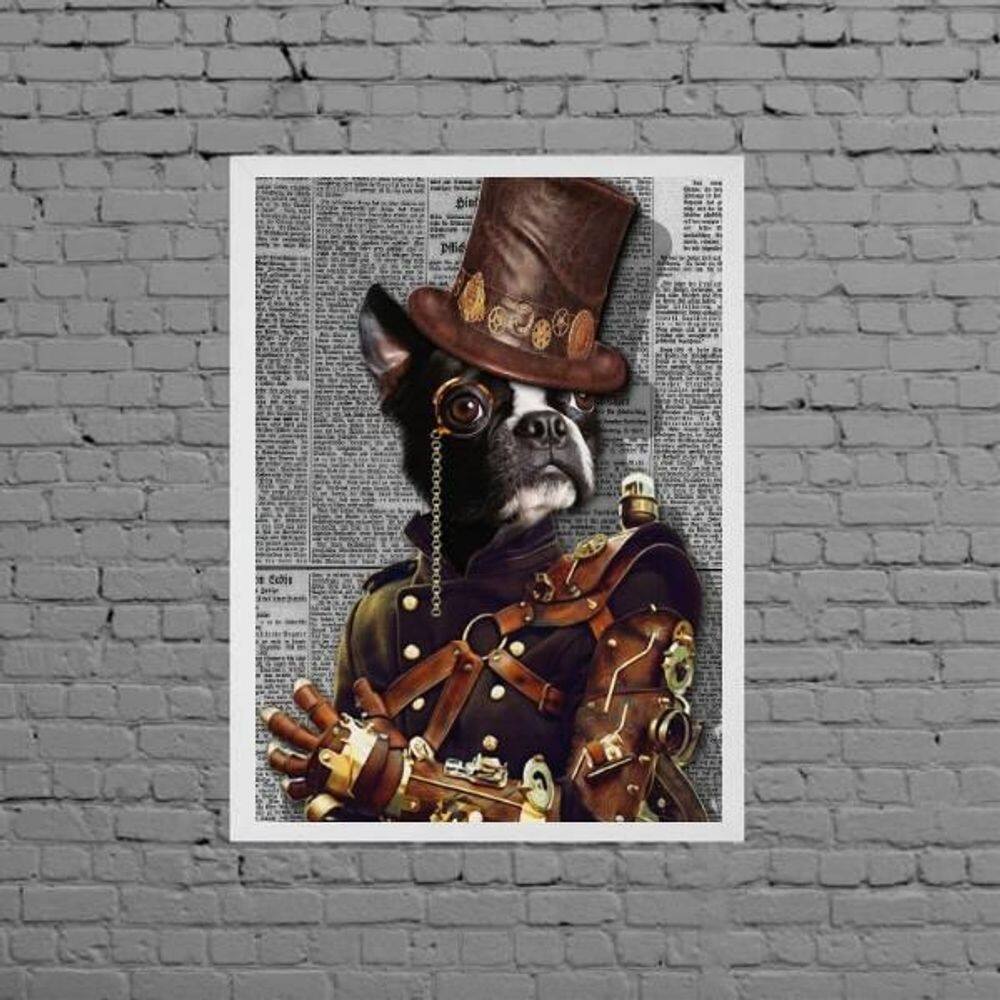 Quadro Vintage Boston Terrier 45X34Cm Vidro Moldura Branca