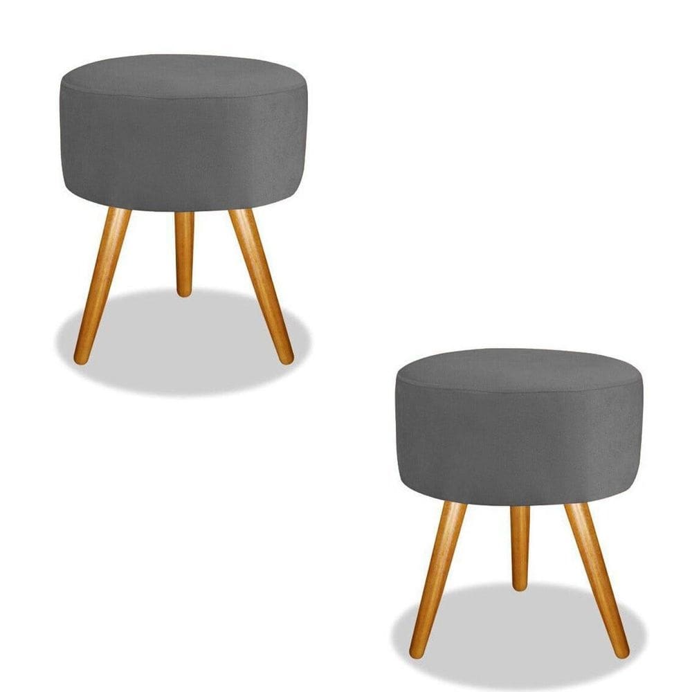 Kit 2 Puff Para Sala E Decoração Cinza