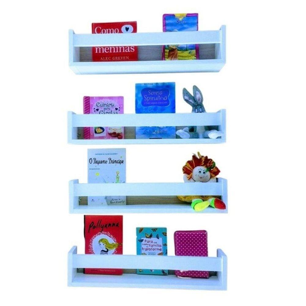Kit 4 estantes para livros infantis nicho mdf 55cm