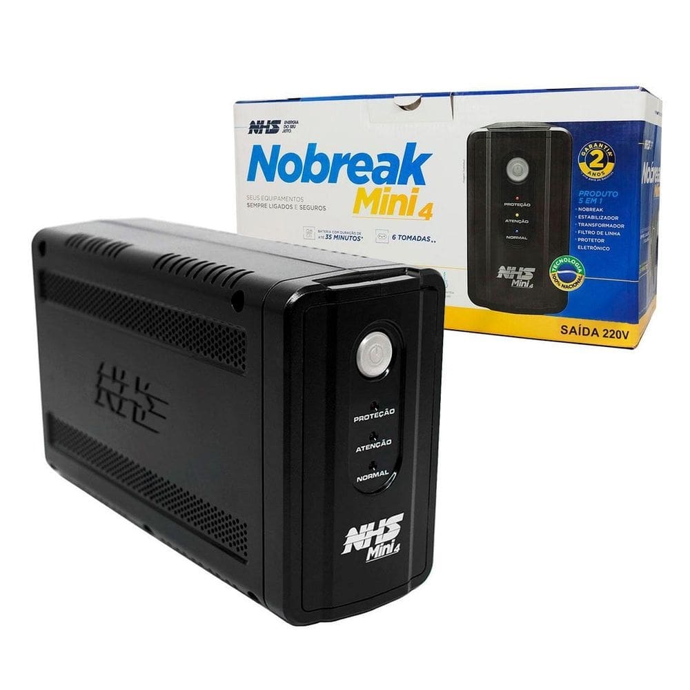Nobreak 600va nhs mini 4, entrada bivolt, saída 220v, 6 tomadas, bateria 1x 7ah/12v - 90.a1.006101