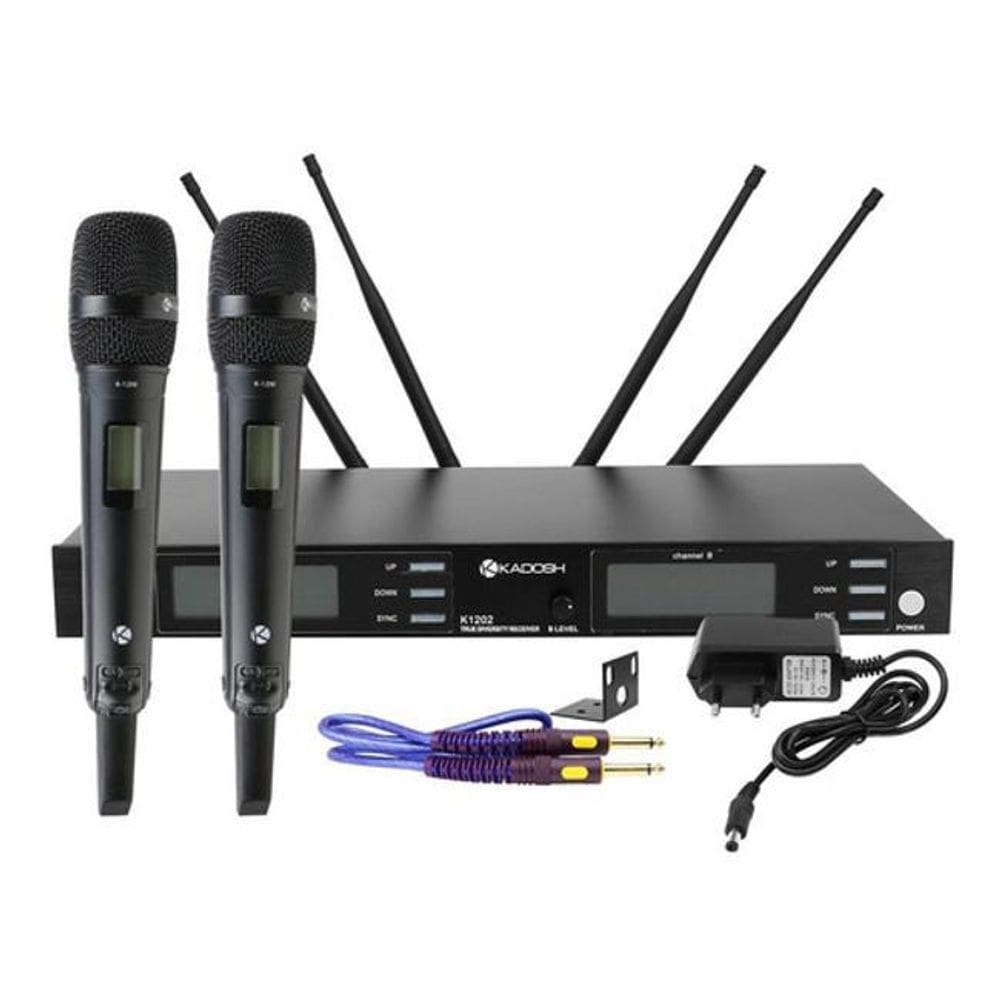 Microfone sem fio de mao duplo profissional display k1202m