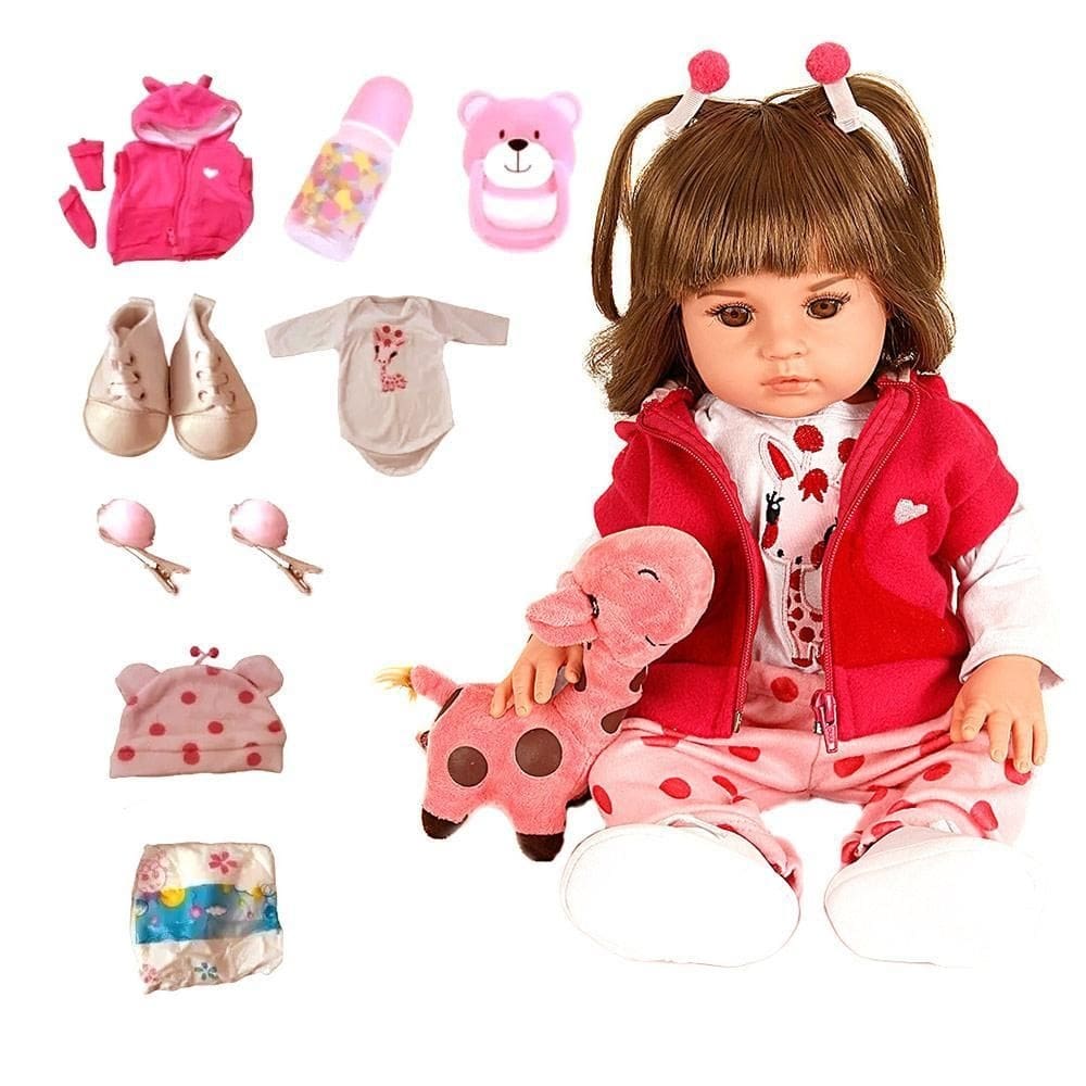 Boneca bebe reborn silicone girafinha menina 48cm realista