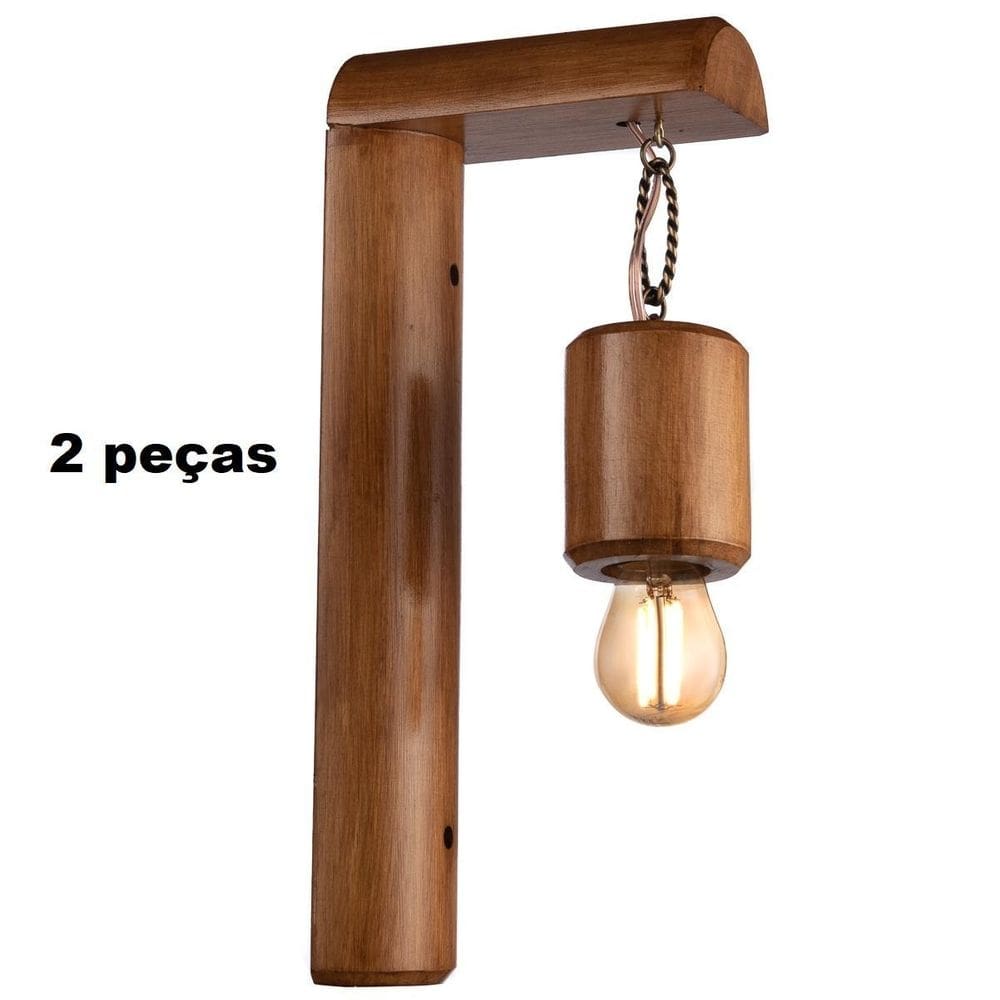 Kit 2 pendentes luminária madeira varanda pergolado floreira