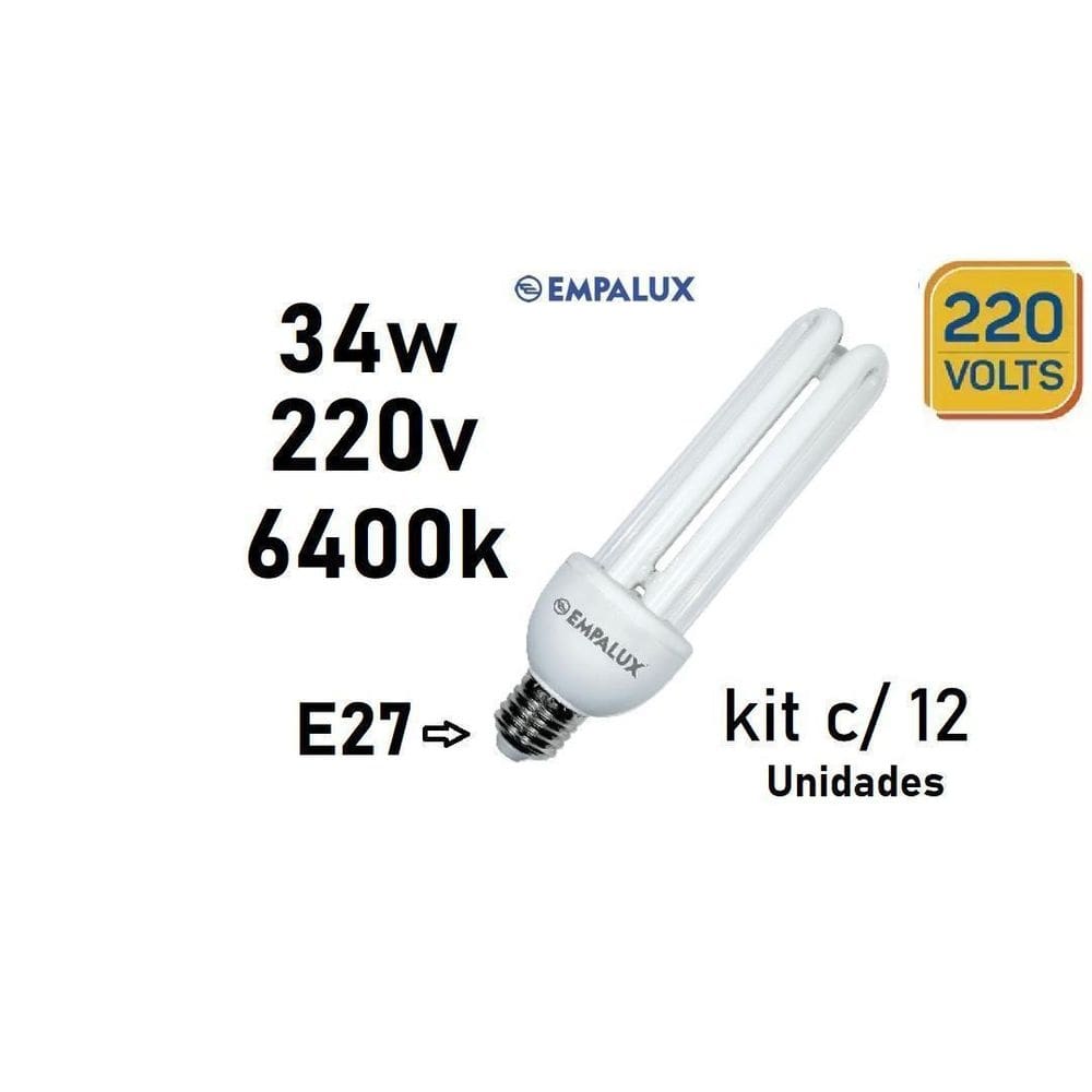 Kit 12 lâmpadas fluorescente luz branca 34w 220v 6400k e27