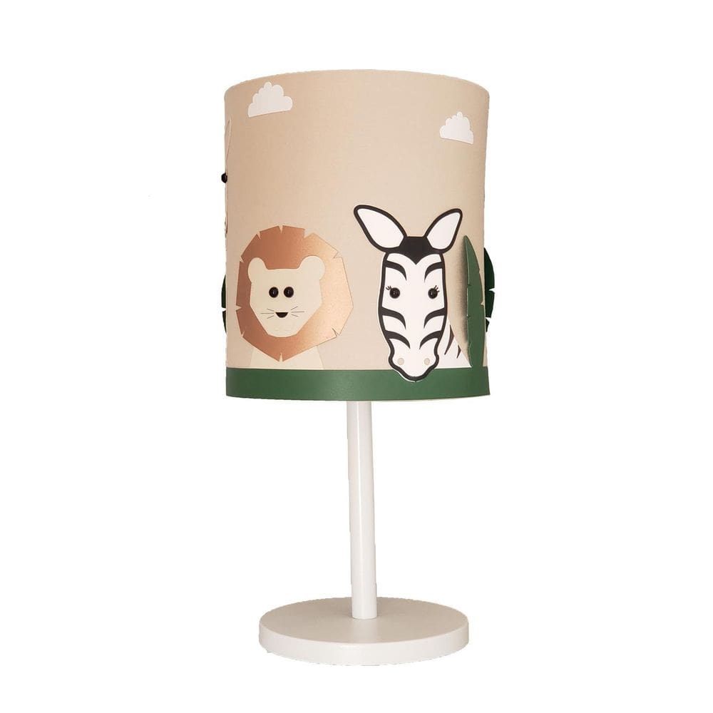Abajur Infantil Safari Cúpula Cáqui Tecido 20X42 Cm