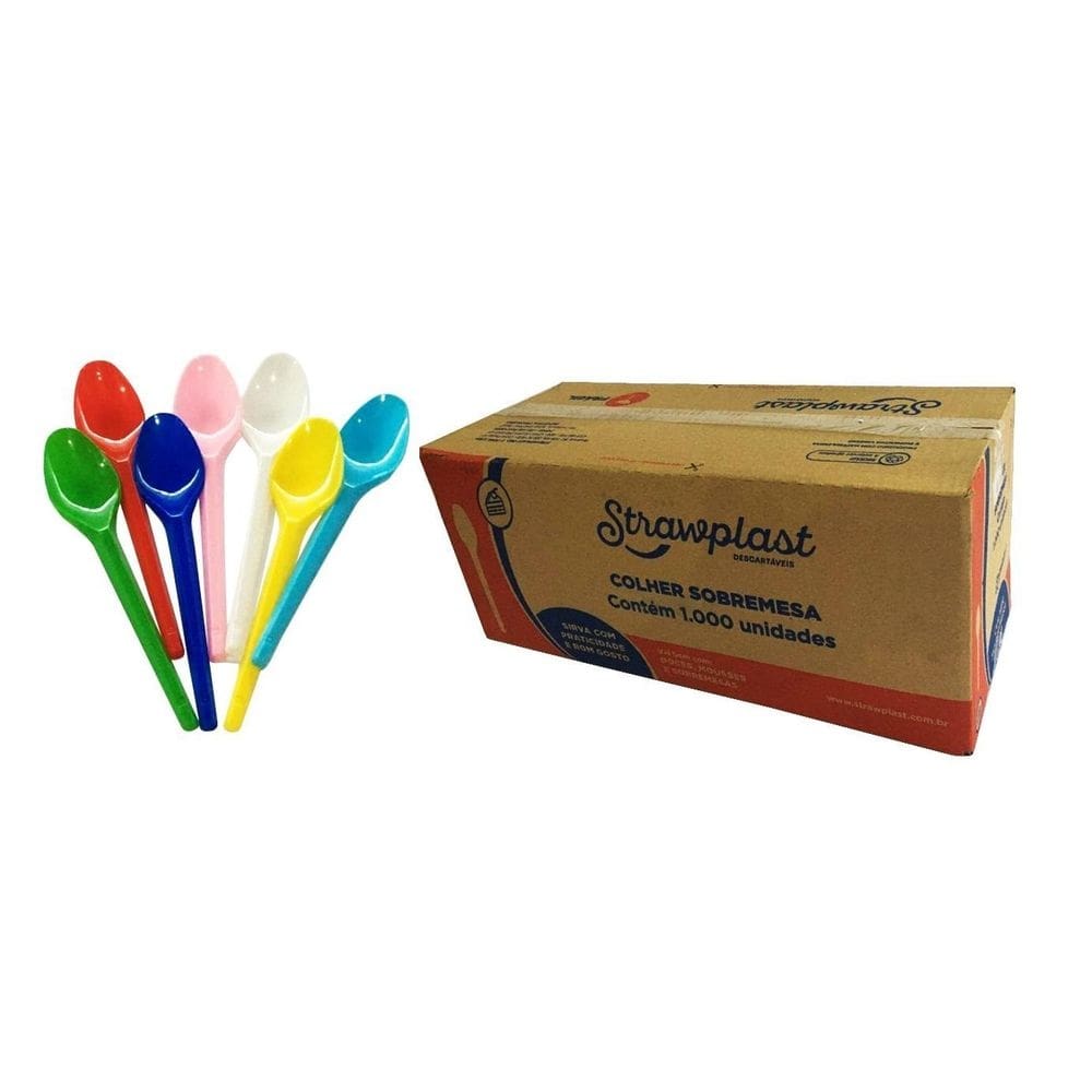 Colher desc. sobremesa colorido granel strawplast c/1000