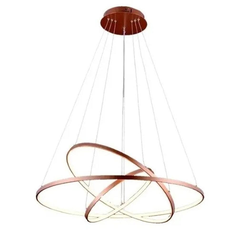 Lustre led moderno pendente anéis 3 arco aro cobre rose