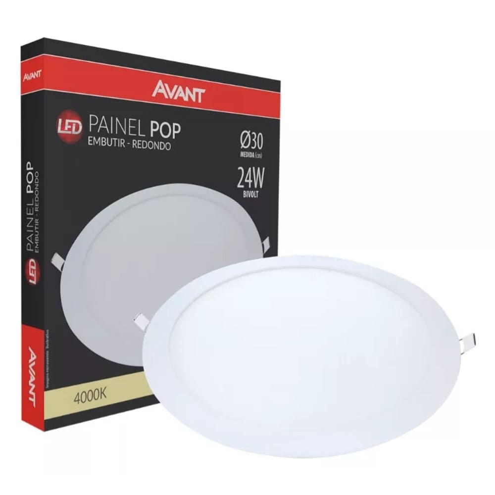 Painel Plafon Led Redondo Embutir 24w 4000k Avant Plrde2440