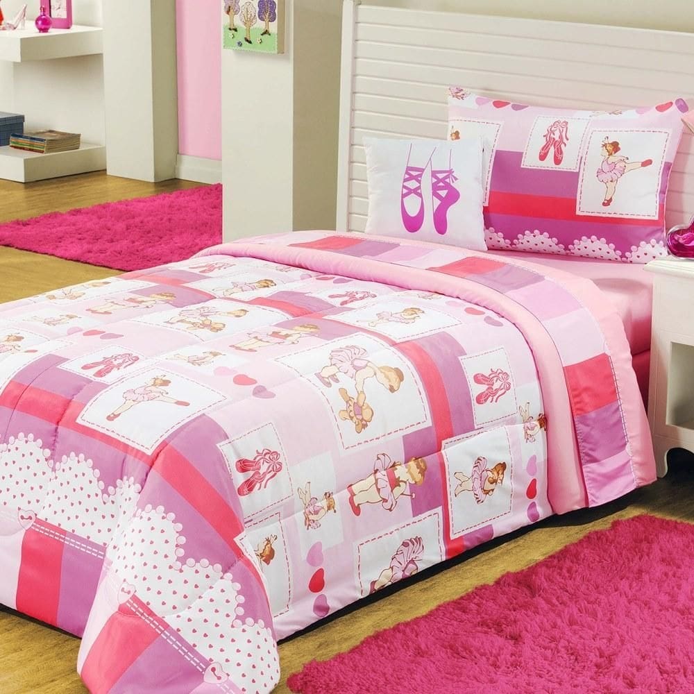 Edredom Estampado Infantil Kids Solteiro 01 Peça Balet Rosa
