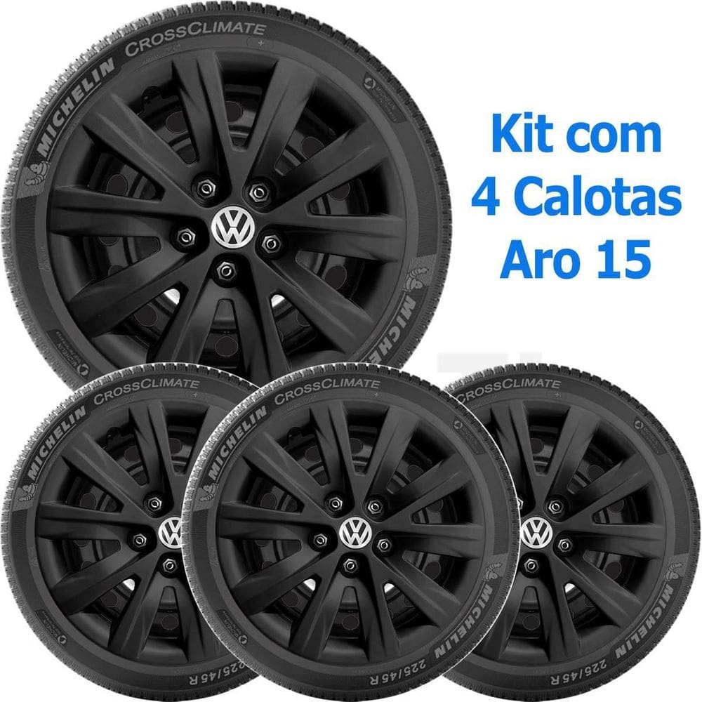 4x calota vw space fox polo aro 15 preto com emblema 078cp