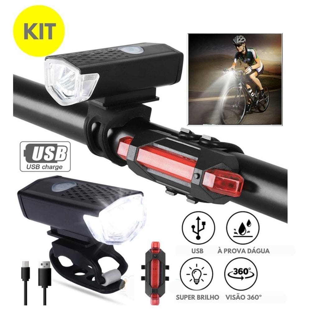 Kit farol bicicleta + lanterna traseira iluminação ciclismo