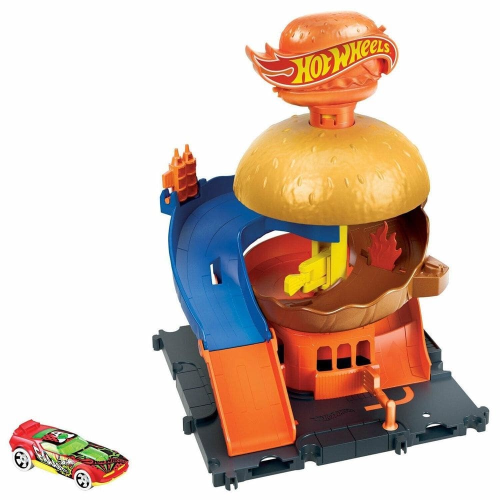 Pista hot-wheels city drive thru do hamburguer mattel hdr26