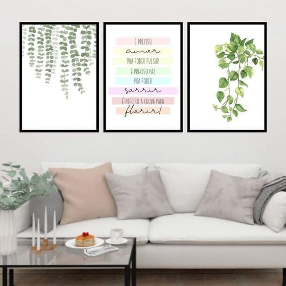 Kit 3 Quadros Samambaia - É Preciso Amor 33X24Cm - Com Vidro