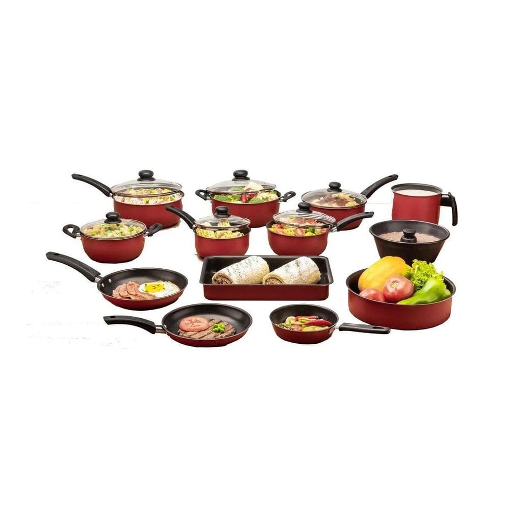 Conjunto de panelas teflon antiaderente 13 peças-vermelho