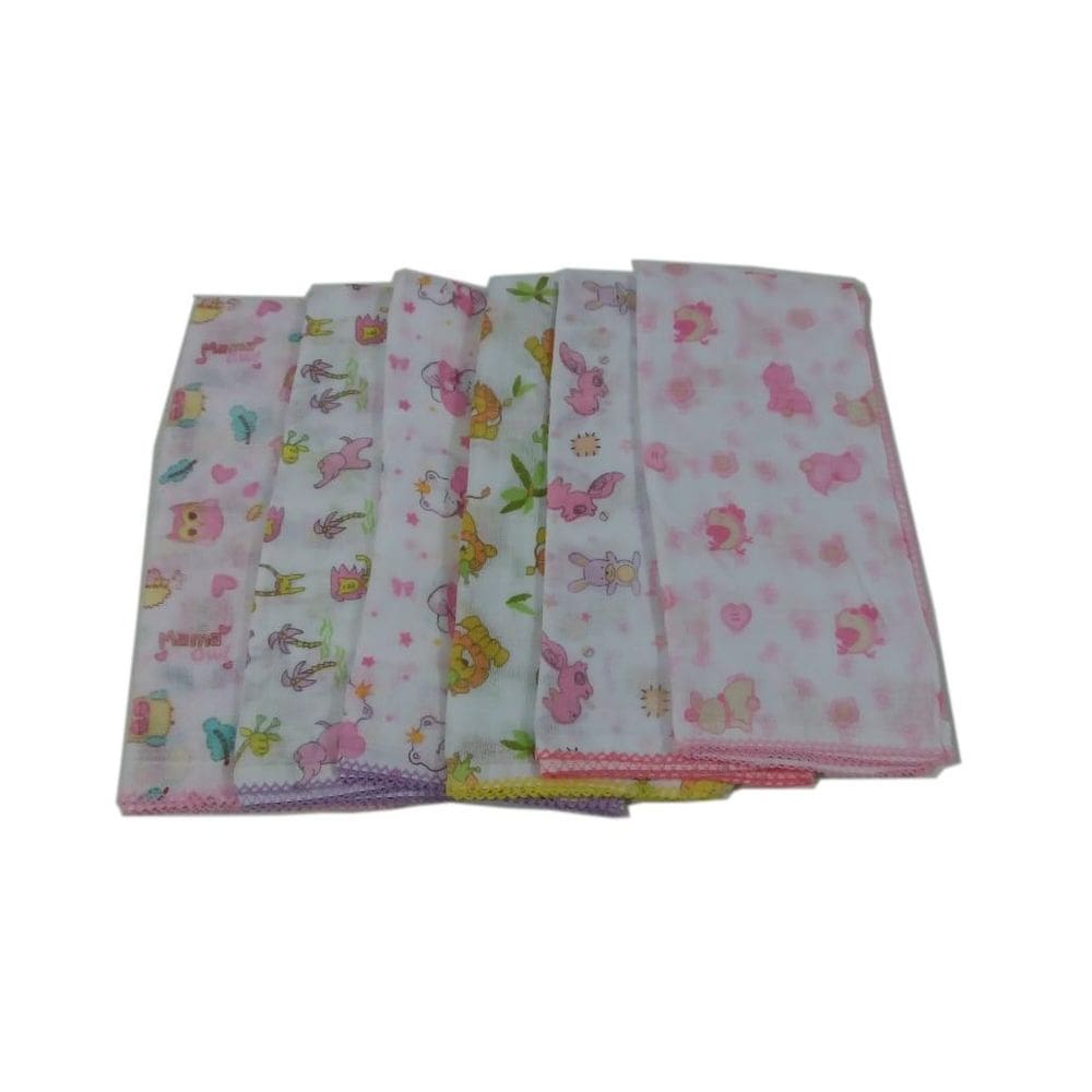 Kit 25 fralda de pano estampada menina 70x70cm com crochê