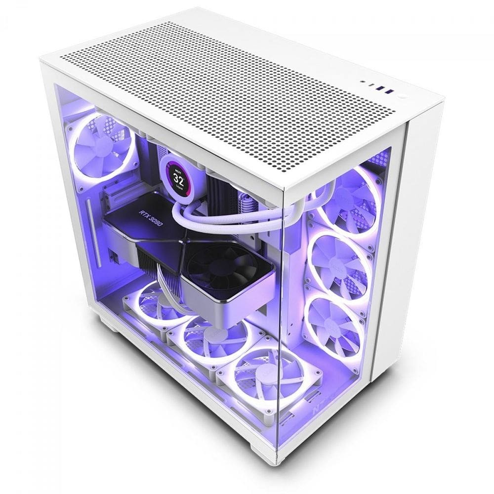 Gabinete gamer nzxt h9 flow branco vidro temperado mid tower