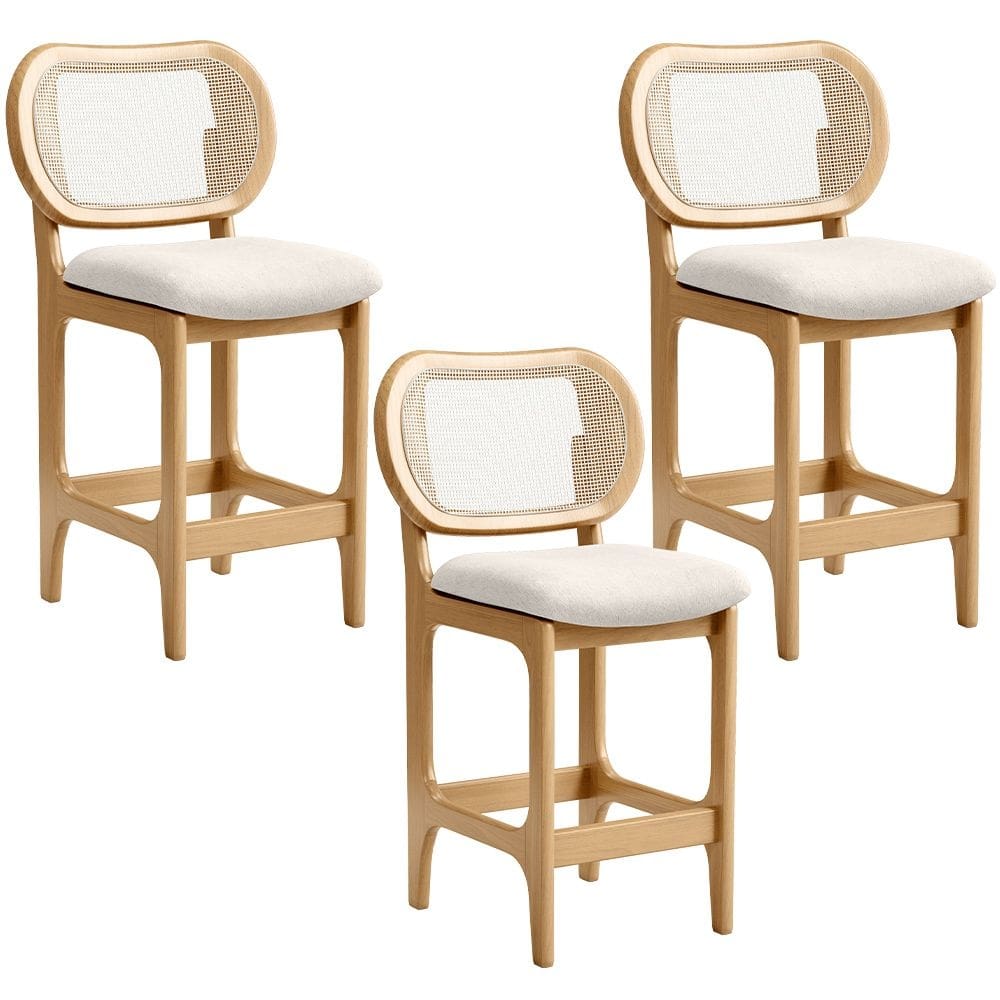 Kit 3 Banquetas Baixa Bar Cozinha Sala De Jantar Betta L02 Tela Linho Cru - Lyam Decor