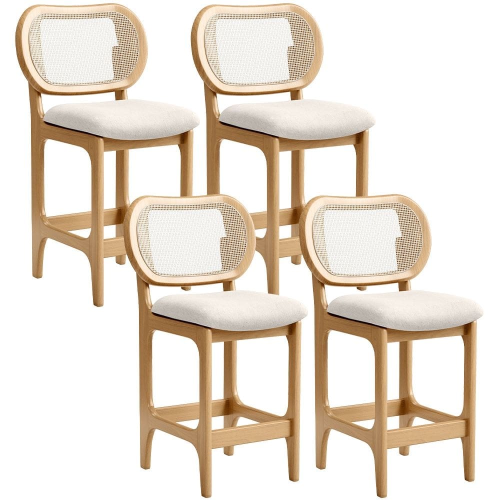 Kit 4 Banquetas Baixa Bar Cozinha Sala De Jantar Betta L02 Tela Linho Cru - Lyam Decor