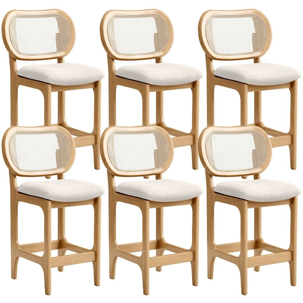 Kit 6 Banquetas Baixa Bar Cozinha Sala De Jantar Betta L02 Tela Linho Cru - Lyam Decor