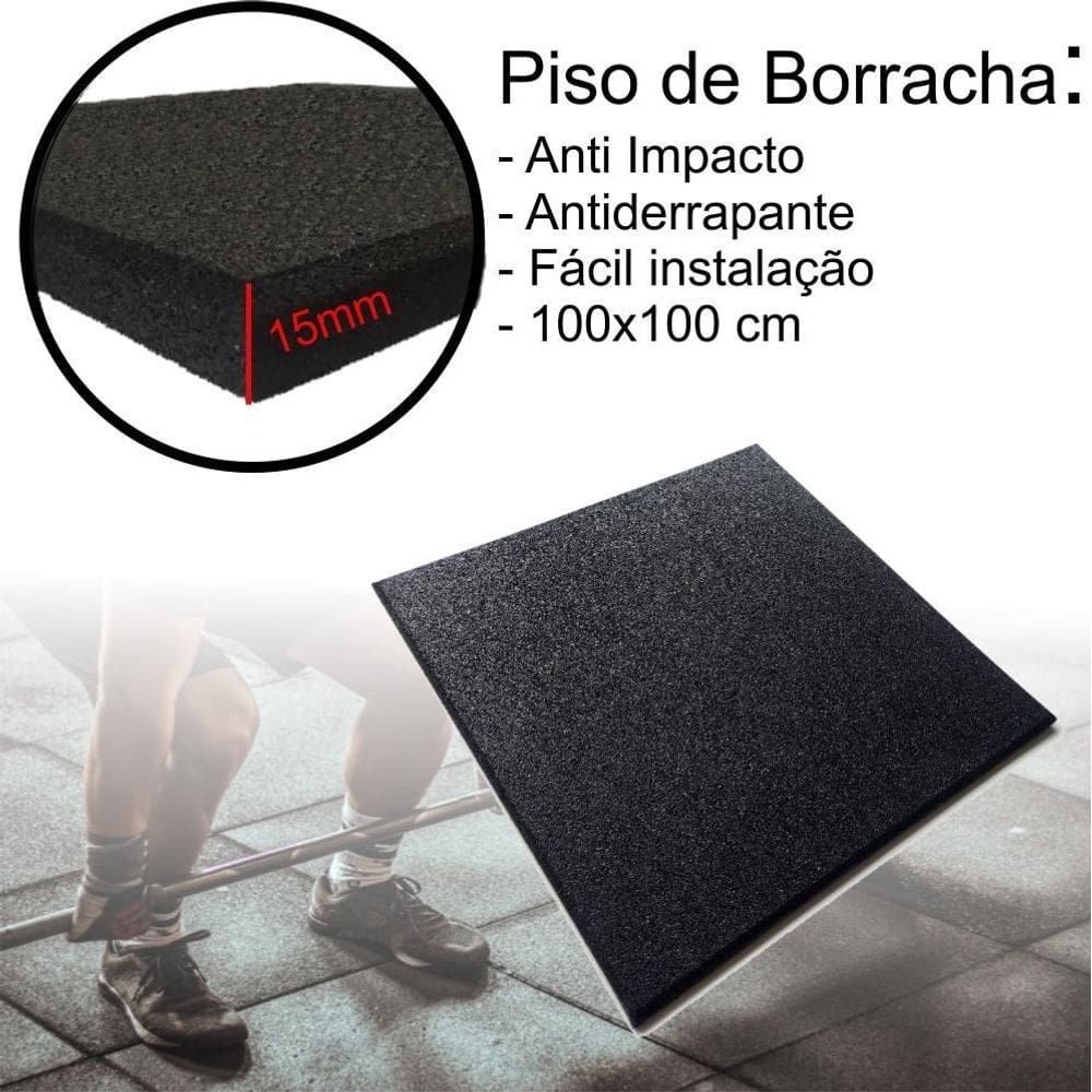 Piso academia emborrachado preto anti impacto 100x100 cm