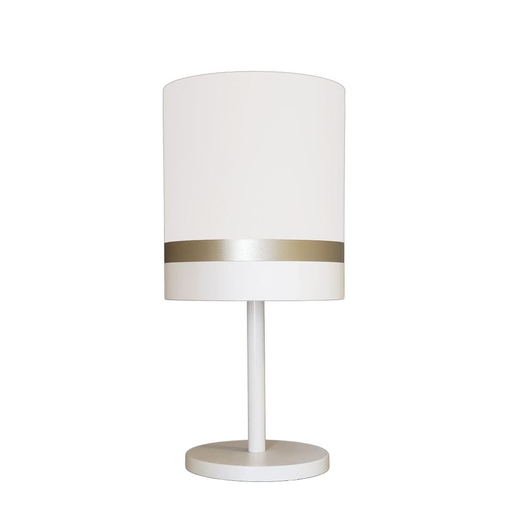 Abajur Faixas Bronze Base Branco Cúpula Rosa 20X42