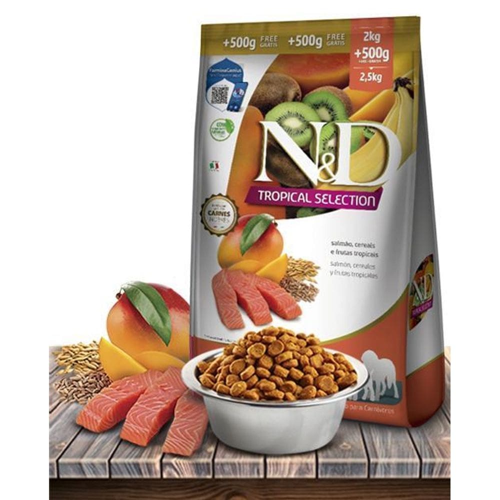 Ração seca n&d tropical selection salmão, cereais e frutas