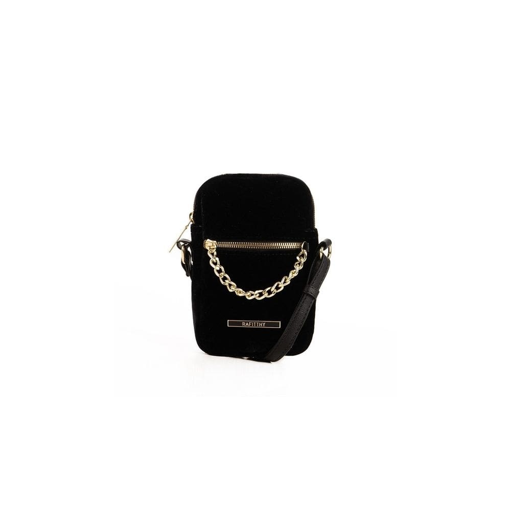 Mini Bag Feminina Rafitthy Preta Detalhe Corrente Dourado
