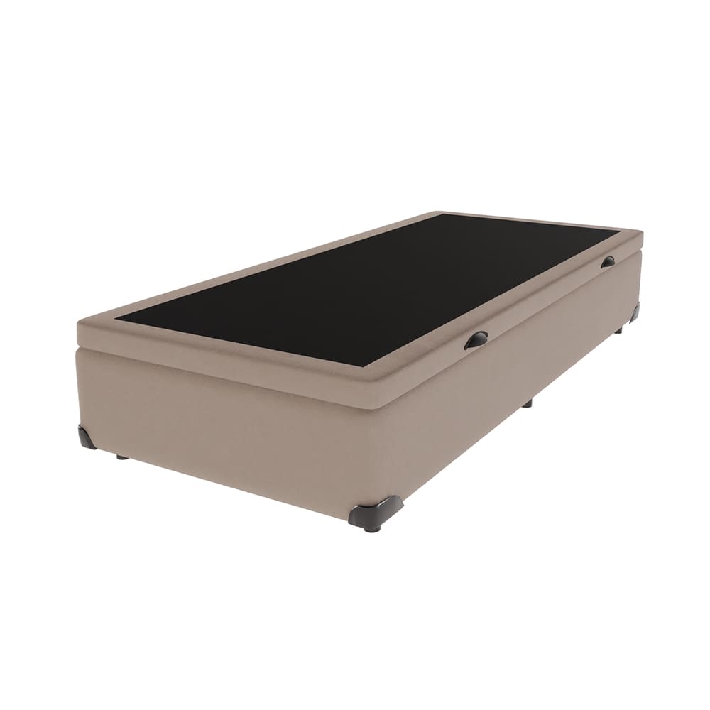 Cama Box com Baú Solteiro Bege de Madeira 88cm KazaMix