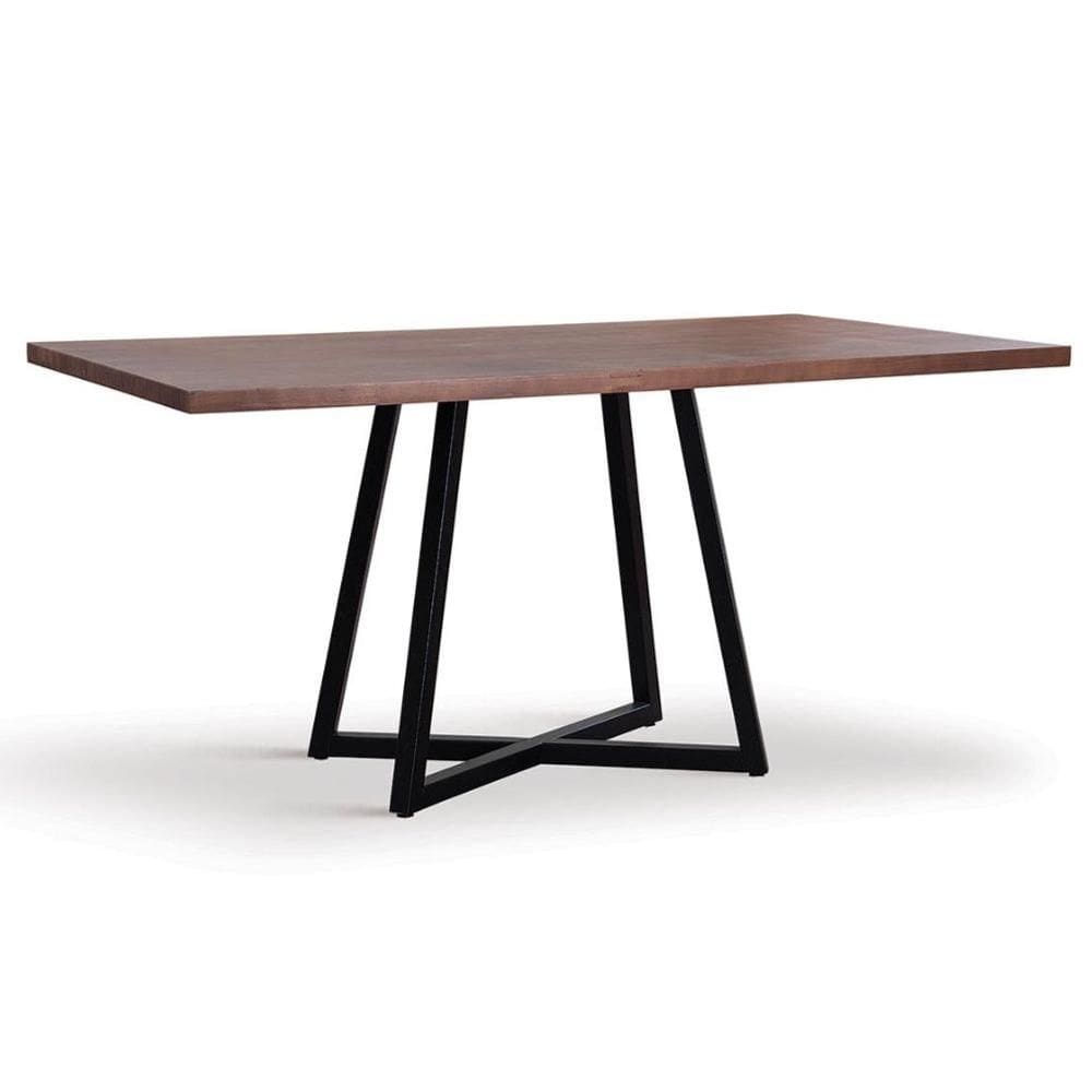 Mesa Jantar Retangular Orlando Industrial Daf Móveis 180 x 90 cm Madeira Maciça Castanho Aço Preto