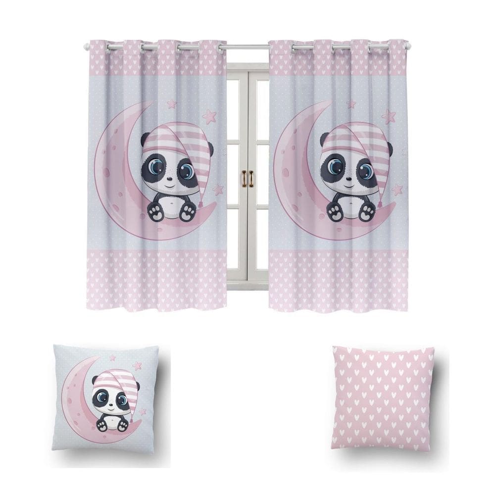 Kit De Cortina De 2 Metros + 2 Almofadas Infantis Kids