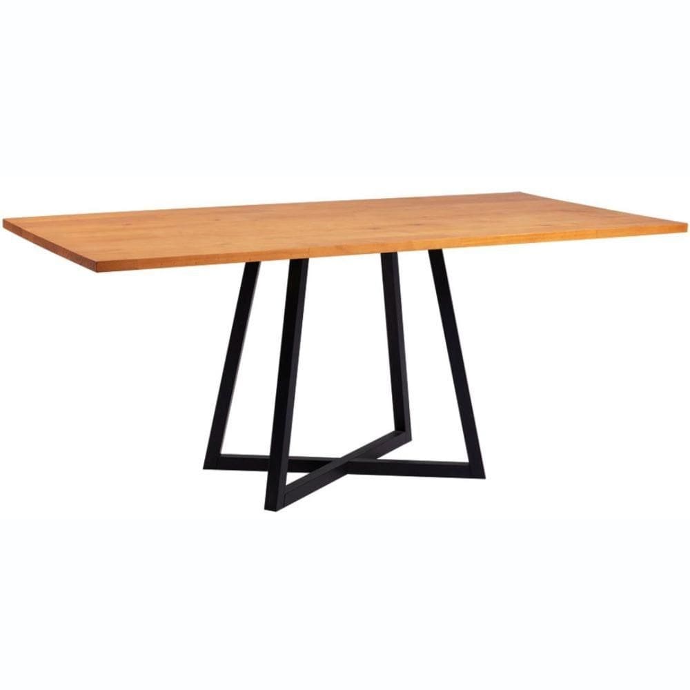 Mesa De Jantar Retangular Orlando Industrial Daf Móveis 180 X 90 Cm Madeira Maciça Aço Preto