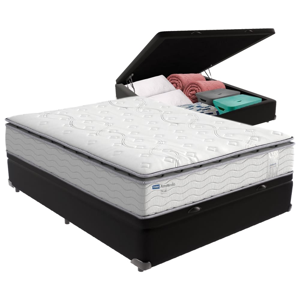 Cama Box Baú Casal e Colchão Molas Ensacadas Amsterdã Probel