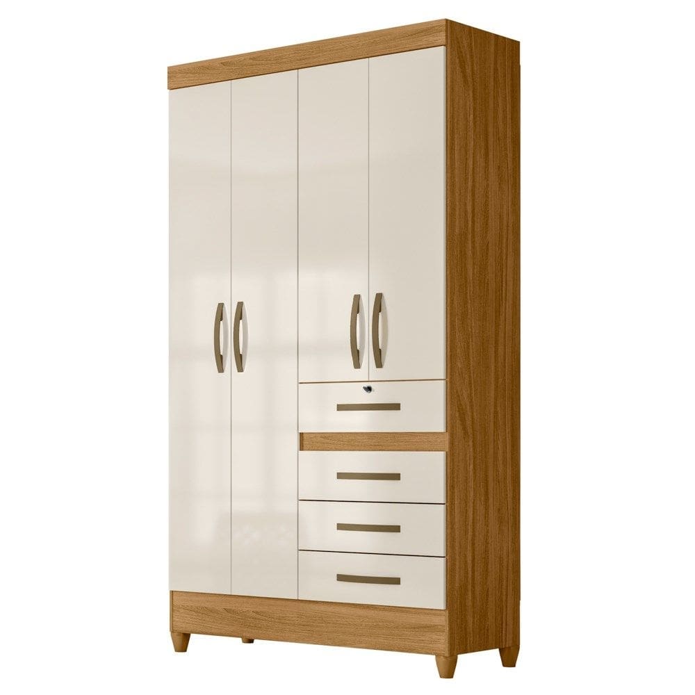 Guarda Roupa Solteiro 4 Portas 4 Gavetas 110cm Cabral M07 Freijó/Off White - Mpozenato