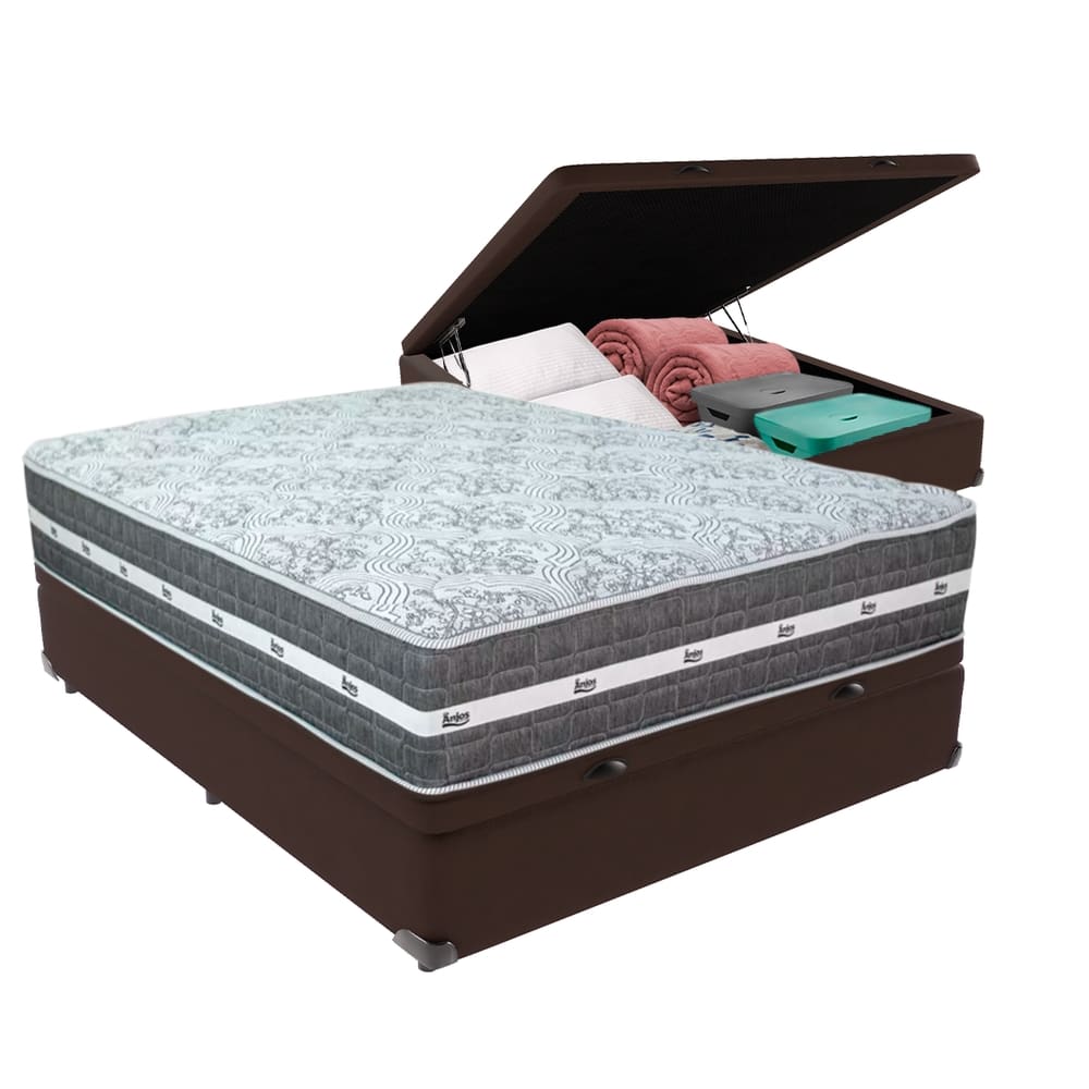 Cama Box Baú Casal e Colchão Black Graphite Molas Ensacadas