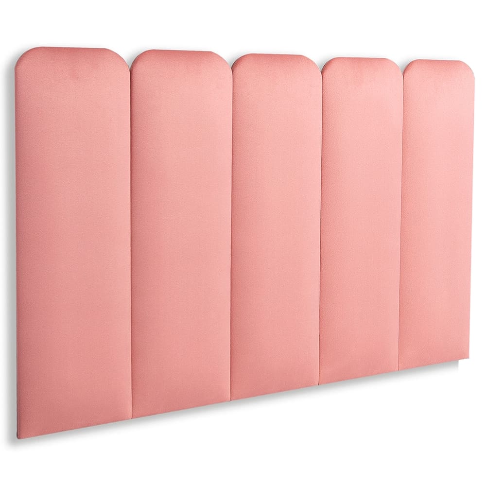 Cabeceira Solteiro Estofada Kit 5 Placas Arredondada - Veludo Rosê